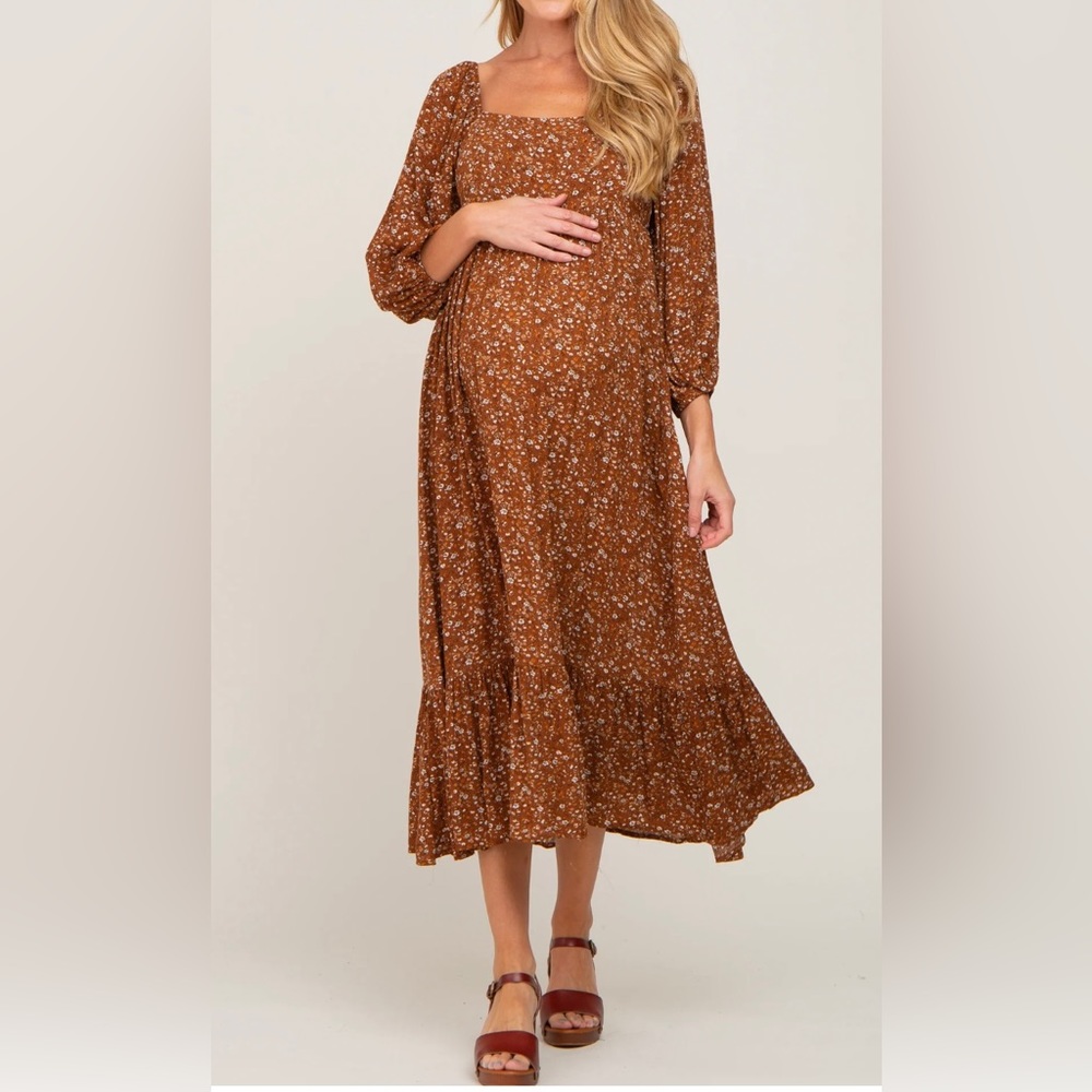 PinkBlush Maternity Camel Floral Midi